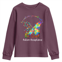 Autism Acceptance Youth Sweatshirt In A World Where You Can Be Anything Be Kind Butterfly Puzzle