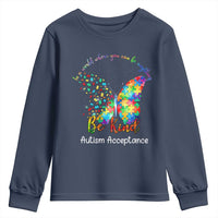 Autism Acceptance Youth Sweatshirt In A World Where You Can Be Anything Be Kind Butterfly Puzzle