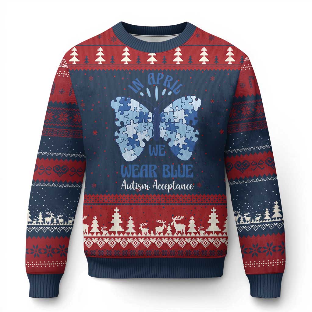 Autism Acceptance Ugly Christmas Sweater In April We Wear Blue Special Education Teacher