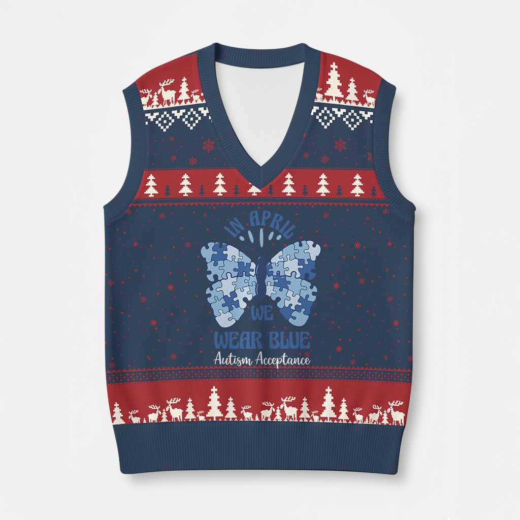 Autism Acceptance V-Neck Knit Sweater Vest In April We Wear Blue Special Education Teacher