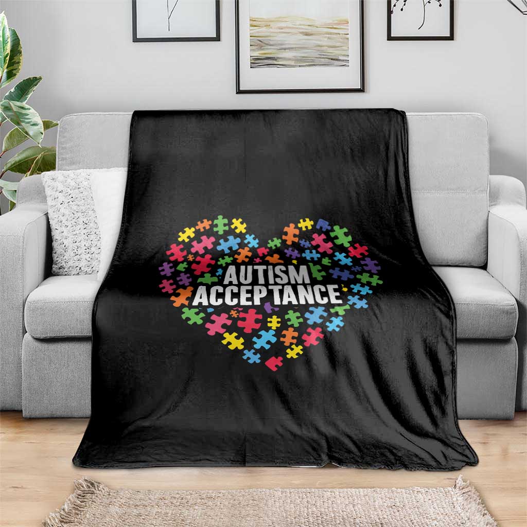Autism Acceptance Throw Blanket Love Heart Puzzle Piece Gift