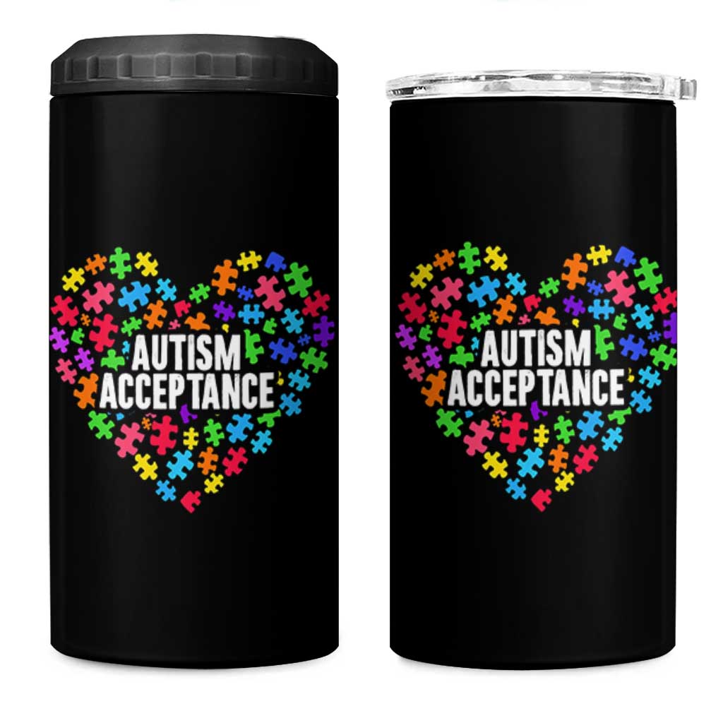 Autism Acceptance 4 in 1 Can Cooler Tumbler Love Heart Puzzle Piece Gift