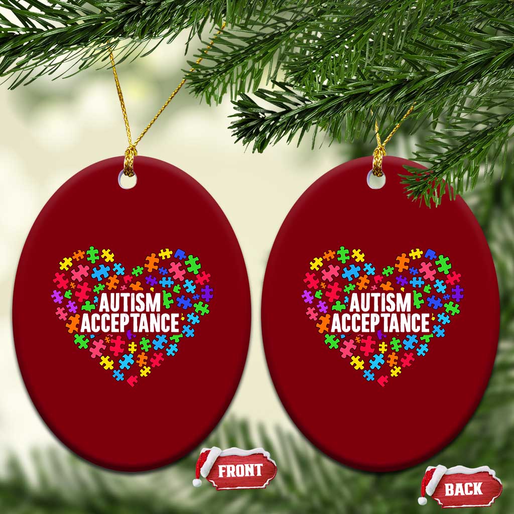 Autism Acceptance Ceramic Ornament Love Heart Puzzle Piece Gift