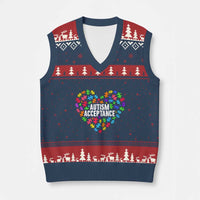 Autism Acceptance V-Neck Knit Sweater Vest Love Heart Puzzle Piece Gift