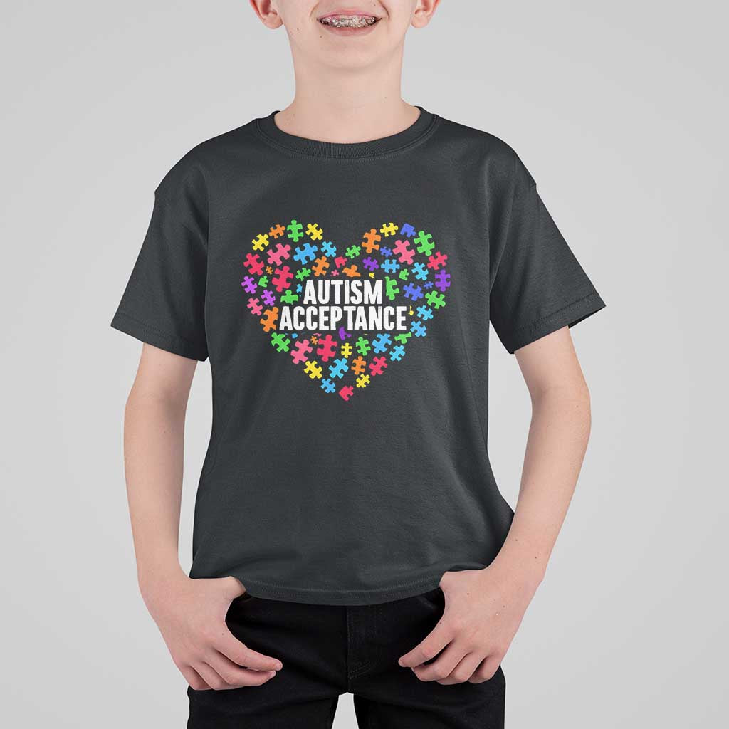 Autism Acceptance T Shirt For Kid Love Heart Puzzle Piece Gift