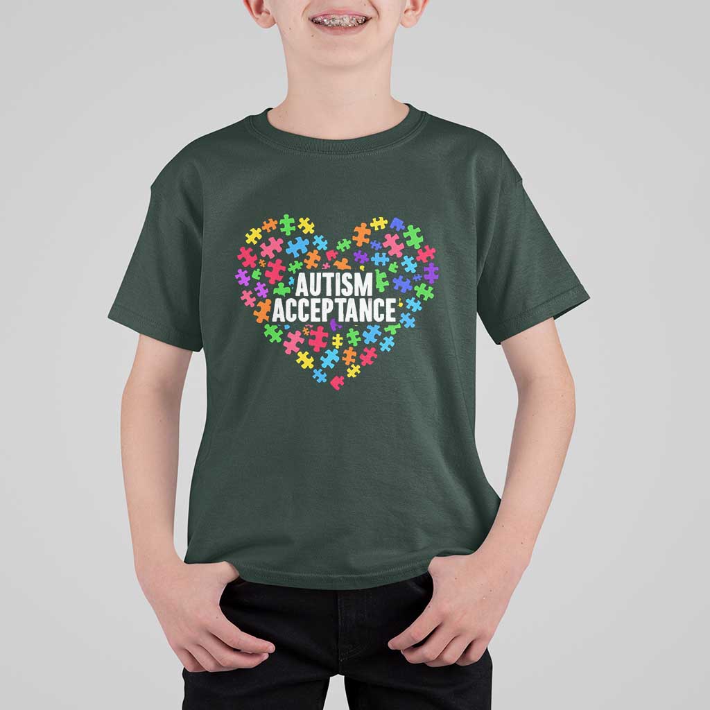Autism Acceptance T Shirt For Kid Love Heart Puzzle Piece Gift
