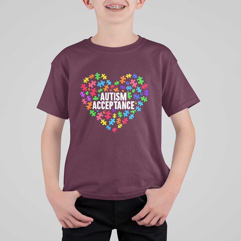 Autism Acceptance T Shirt For Kid Love Heart Puzzle Piece Gift
