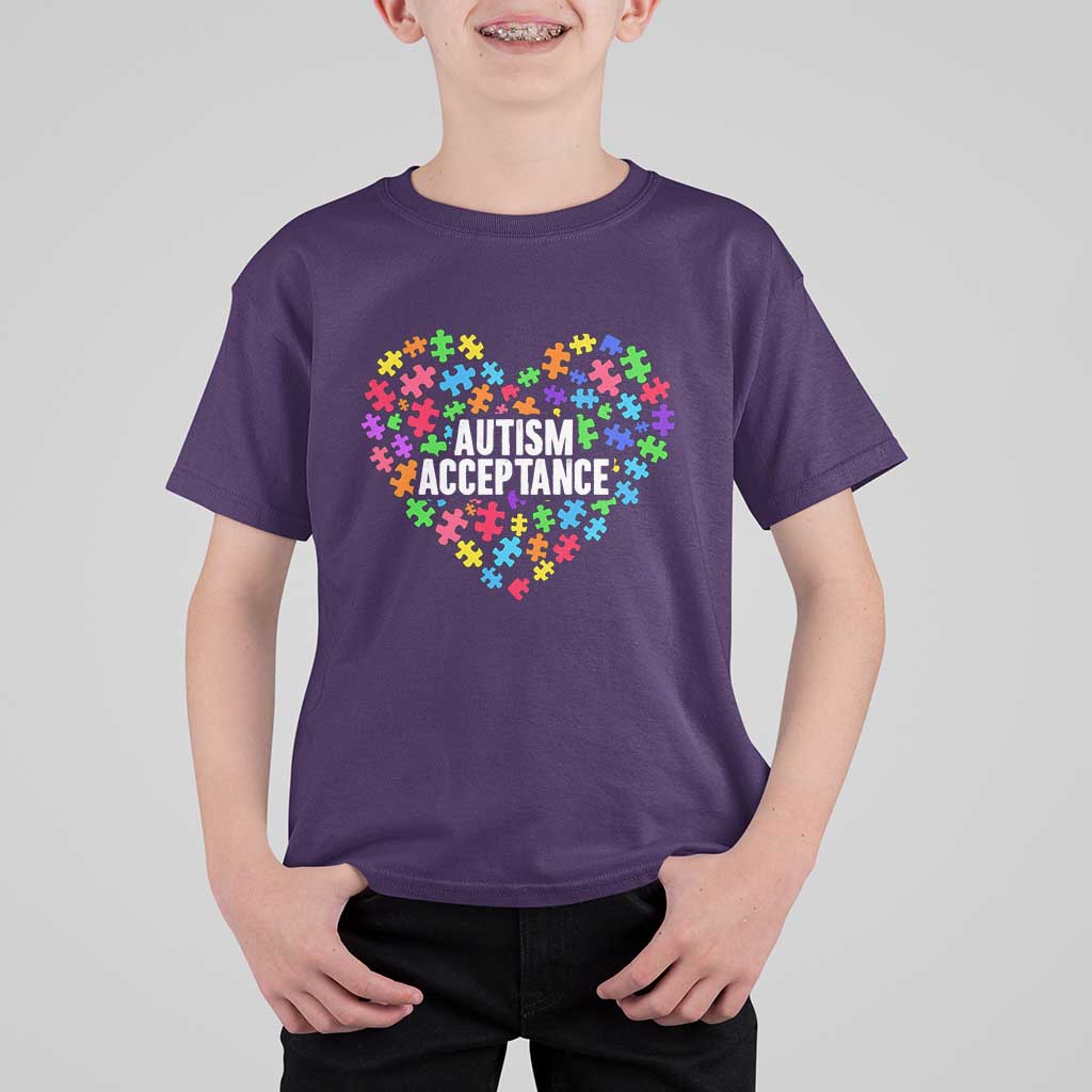 Autism Acceptance T Shirt For Kid Love Heart Puzzle Piece Gift