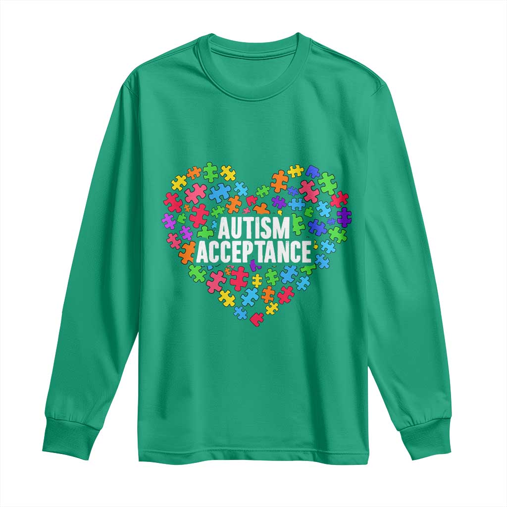 Autism Acceptance Long Sleeve Shirt Love Heart Puzzle Piece Gift