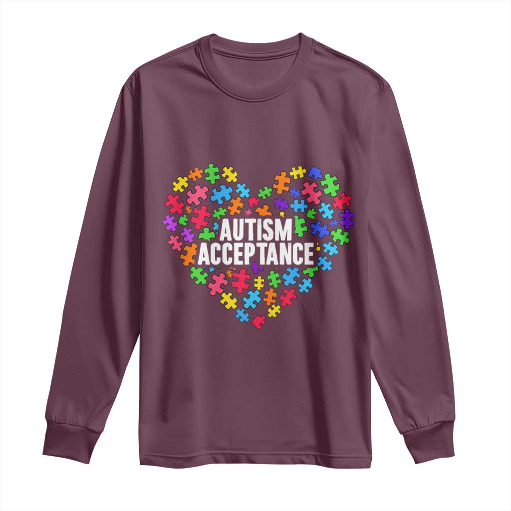 Autism Acceptance Long Sleeve Shirt Love Heart Puzzle Piece Gift