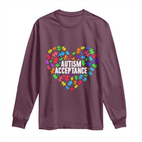 Autism Acceptance Long Sleeve Shirt Love Heart Puzzle Piece Gift