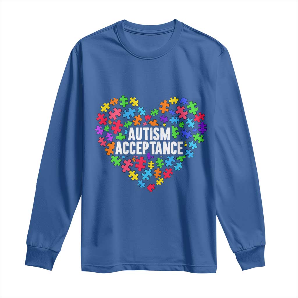 Autism Acceptance Long Sleeve Shirt Love Heart Puzzle Piece Gift