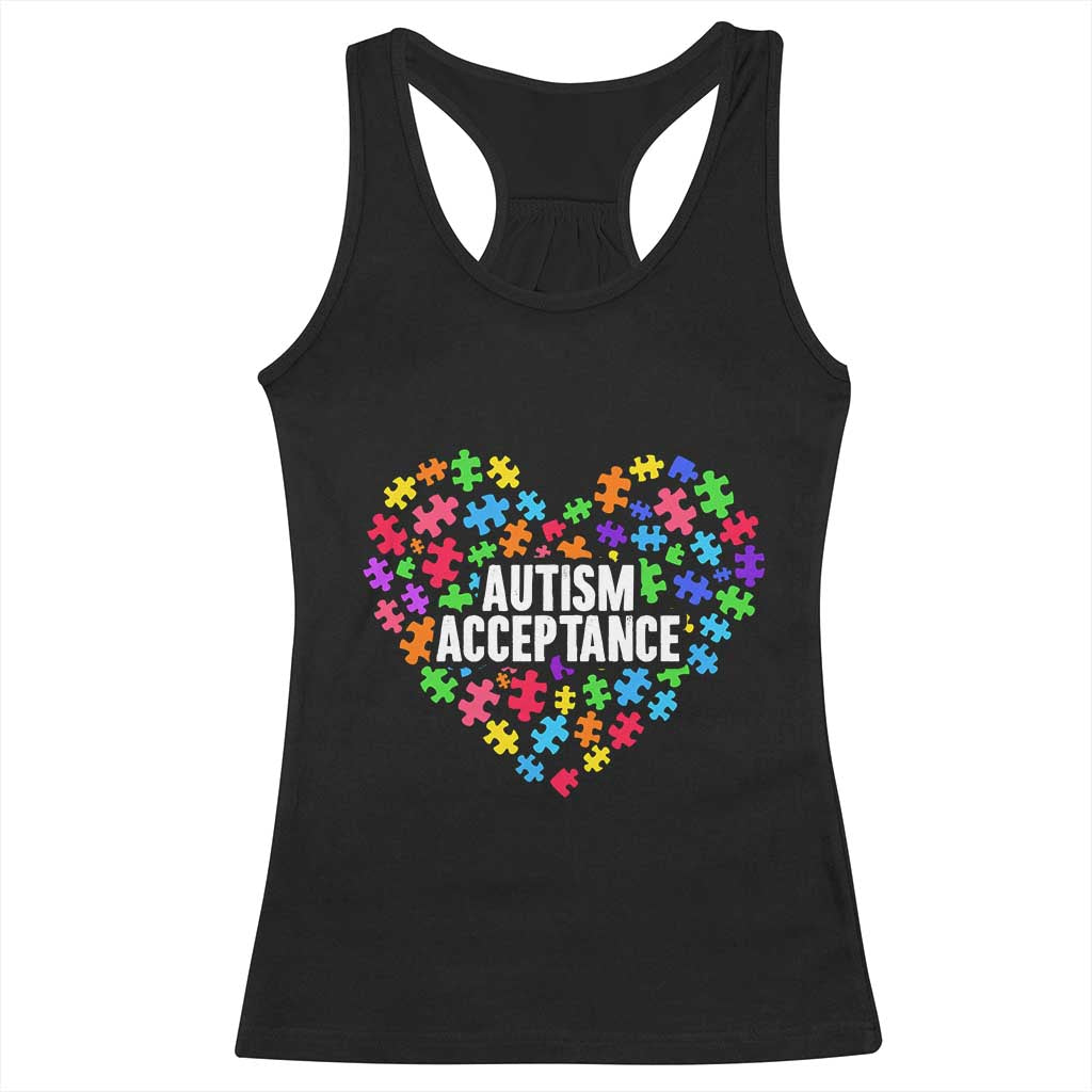 Autism Acceptance Racerback Tank Top Love Heart Puzzle Piece Gift