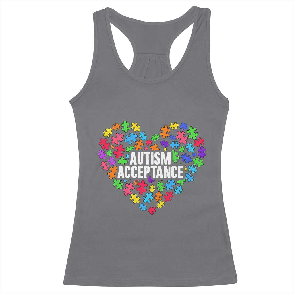 Autism Acceptance Racerback Tank Top Love Heart Puzzle Piece Gift