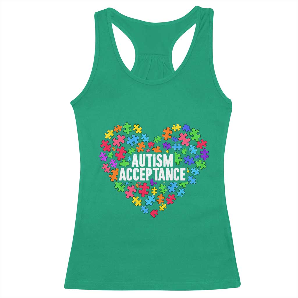 Autism Acceptance Racerback Tank Top Love Heart Puzzle Piece Gift