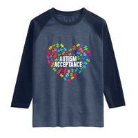 Autism Acceptance Raglan Shirt Love Heart Puzzle Piece Gift