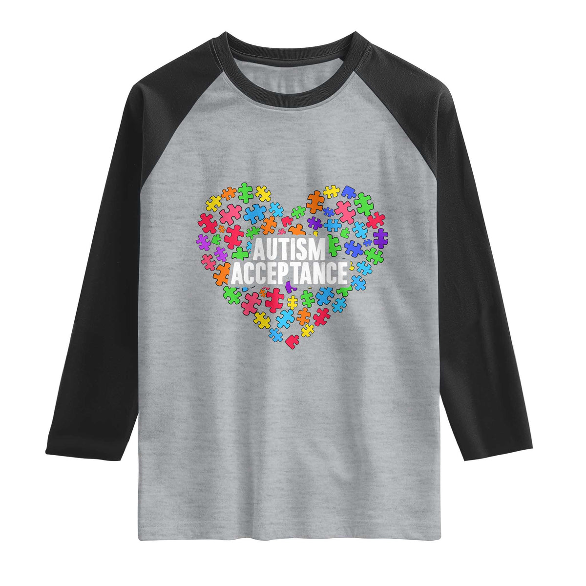 Autism Acceptance Raglan Shirt Love Heart Puzzle Piece Gift