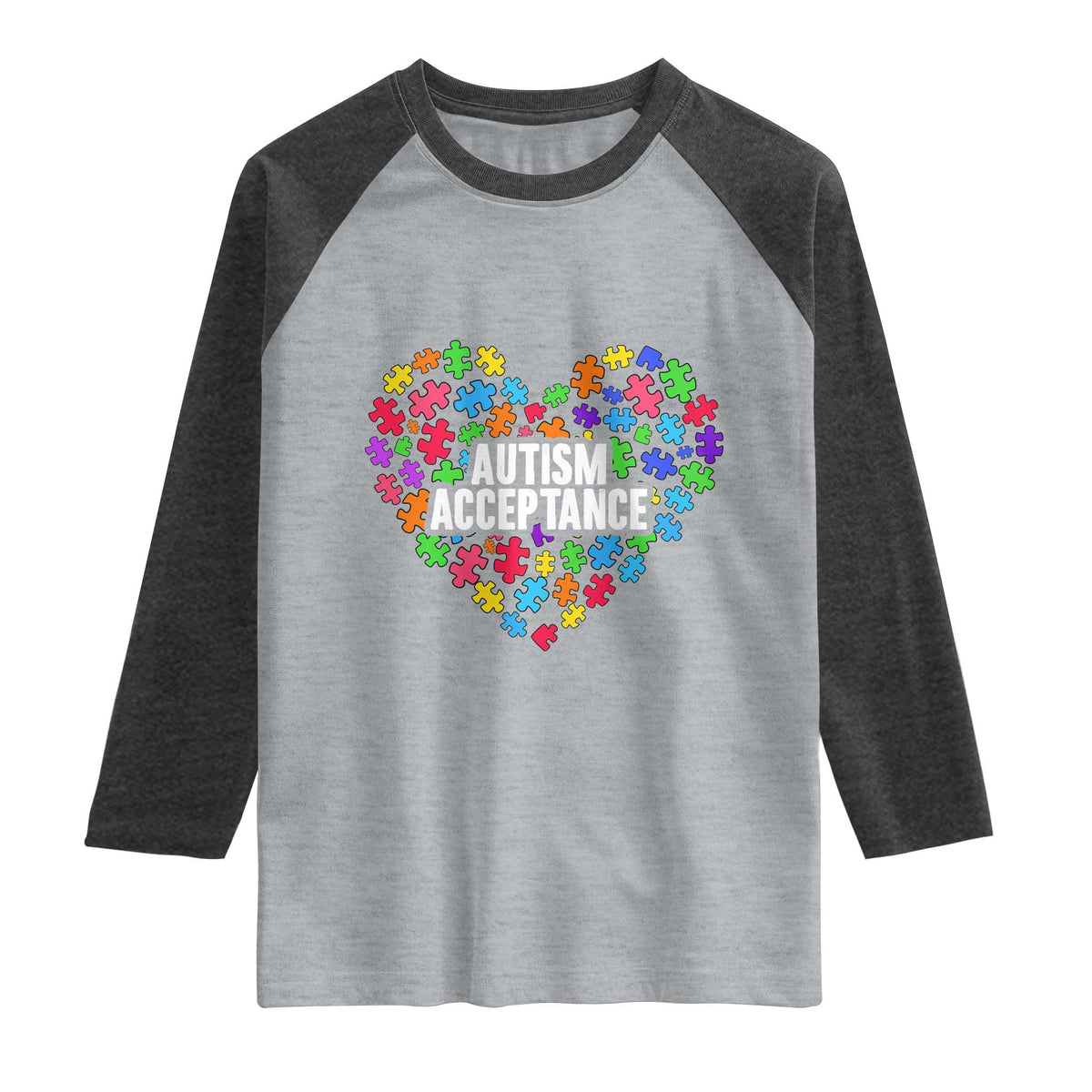 Autism Acceptance Raglan Shirt Love Heart Puzzle Piece Gift