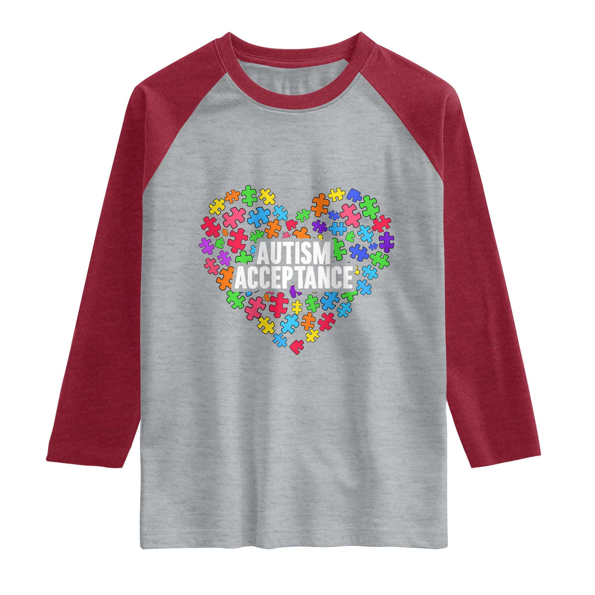 Autism Acceptance Raglan Shirt Love Heart Puzzle Piece Gift