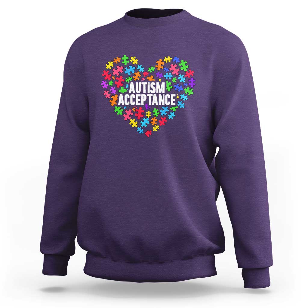 Autism Acceptance Sweatshirt Love Heart Puzzle Piece Gift