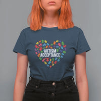 Autism Acceptance T Shirt For Women Love Heart Puzzle Piece Gift