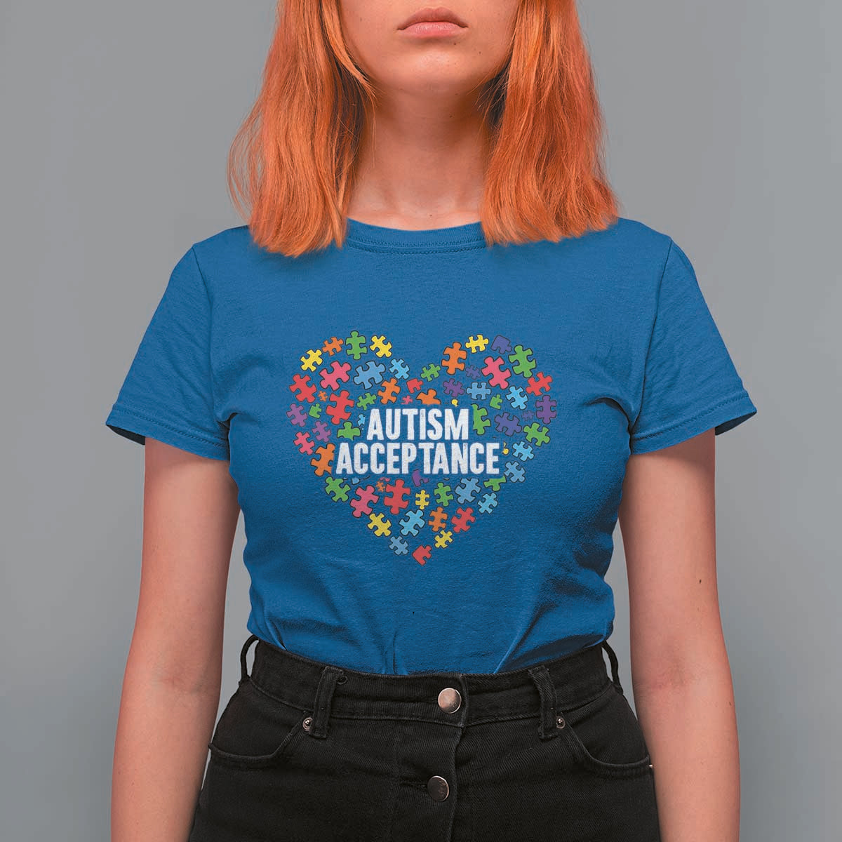 Autism Acceptance T Shirt For Women Love Heart Puzzle Piece Gift