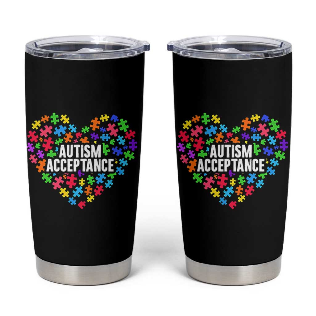 Autism Acceptance Tumbler Cup Love Heart Puzzle Piece Gift