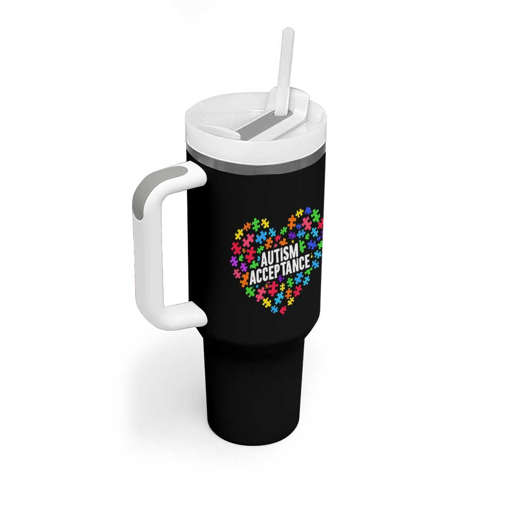 Autism Acceptance Tumbler With Handle Love Heart Puzzle Piece Gift