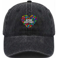 Autism Acceptance Washed Cotton Baseball Cap Love Heart Puzzle Piece Gift