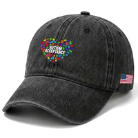 Autism Acceptance Washed Cotton Baseball Cap Love Heart Puzzle Piece Gift