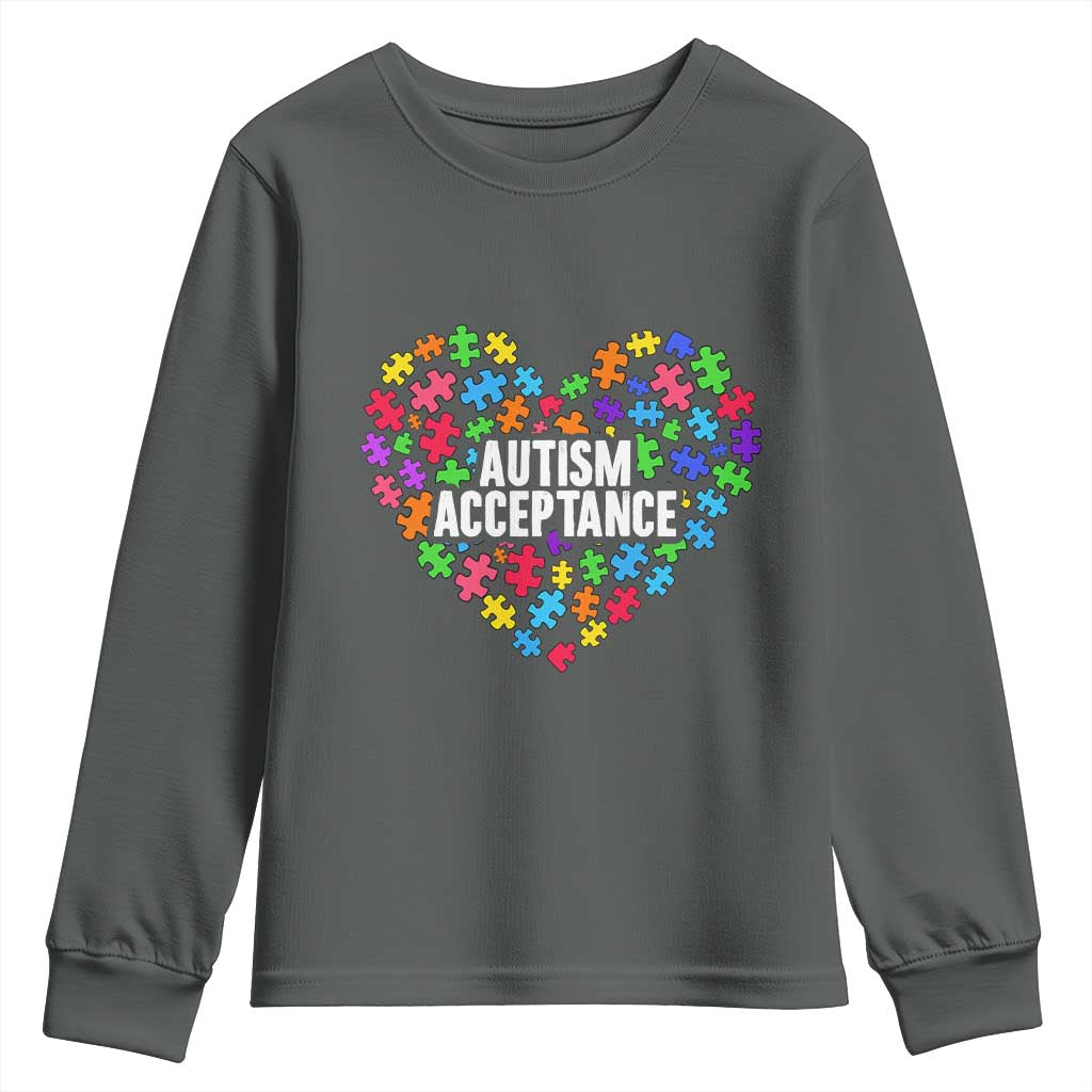 Autism Acceptance Youth Sweatshirt Love Heart Puzzle Piece Gift