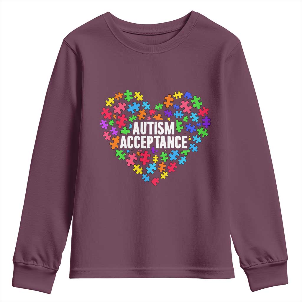 Autism Acceptance Youth Sweatshirt Love Heart Puzzle Piece Gift