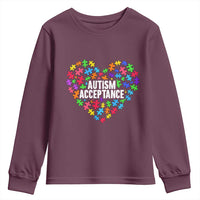 Autism Acceptance Youth Sweatshirt Love Heart Puzzle Piece Gift