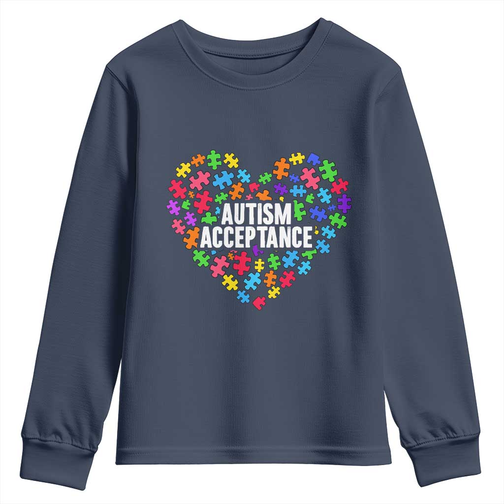 Autism Acceptance Youth Sweatshirt Love Heart Puzzle Piece Gift