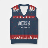 Autism Acceptance V-Neck Knit Sweater Vest In A World Where You Can Be Anything Be Kind