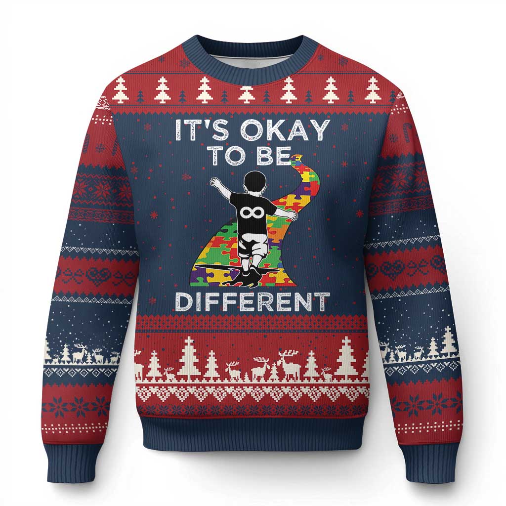 Autism Acceptance Ugly Christmas Sweater It's Okay To Be Different