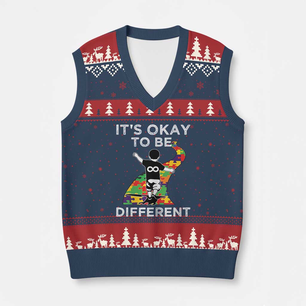 Autism Acceptance V-Neck Knit Sweater Vest It's Okay To Be Different