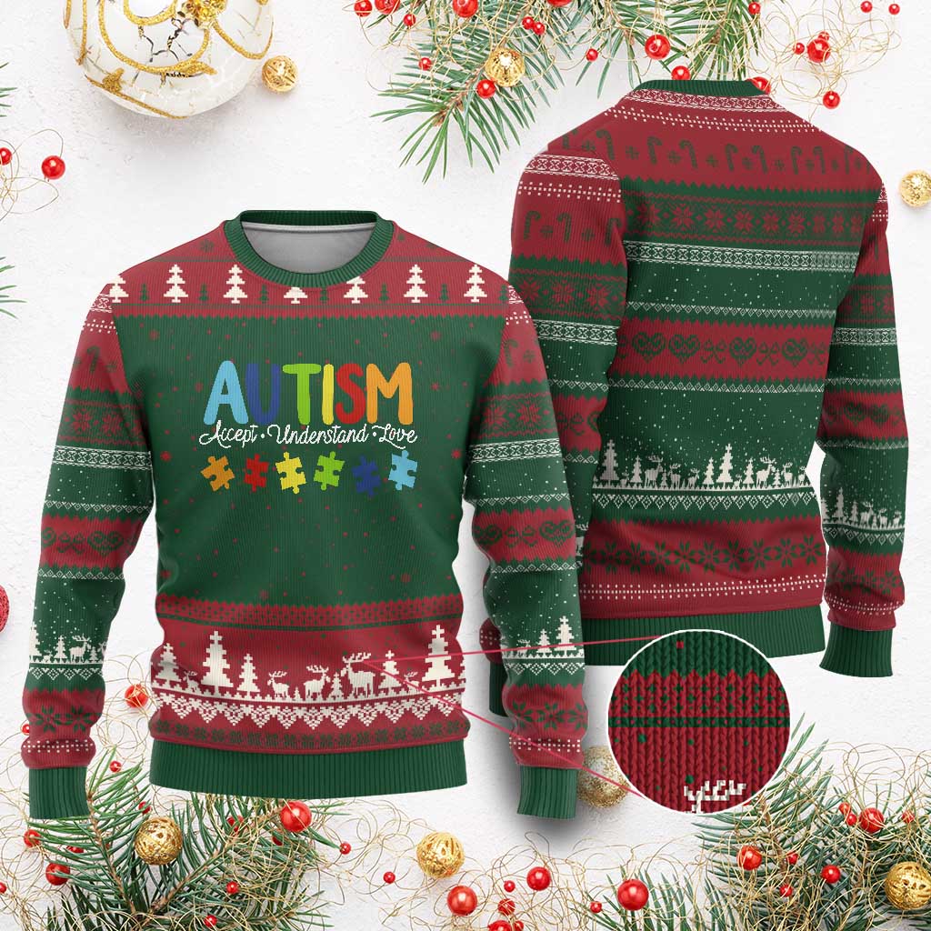 Autism Acceptance Ugly Christmas Sweater Accept Understand Love Special Education Teacher Gift