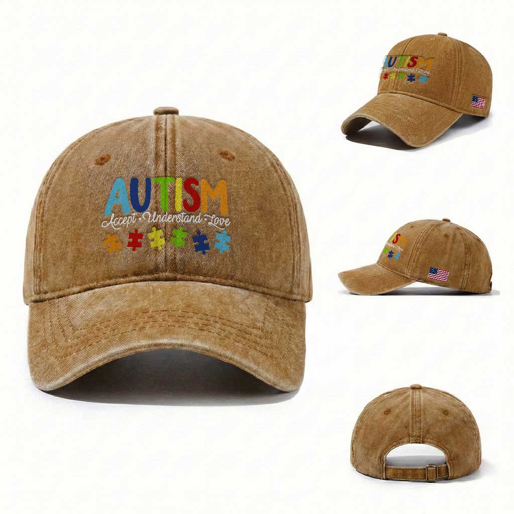 Autism Acceptance Washed Cotton Baseball Cap Accept Understand Love Special Education Teacher Gift