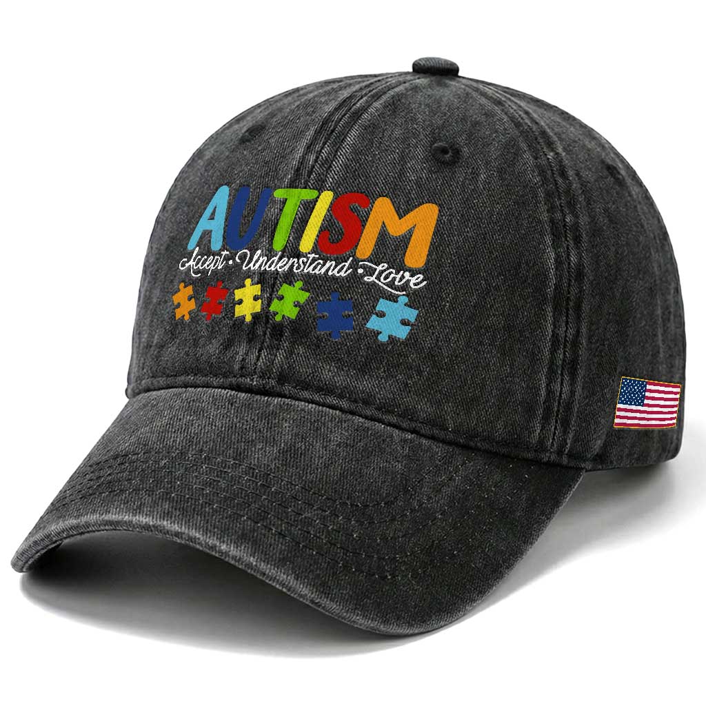 Autism Acceptance Washed Cotton Baseball Cap Accept Understand Love Special Education Teacher Gift