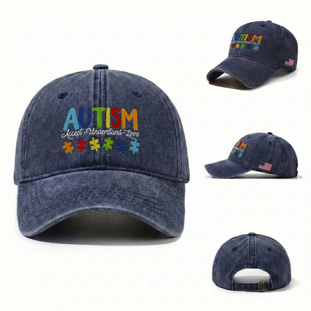 Autism Acceptance Washed Cotton Baseball Cap Accept Understand Love Special Education Teacher Gift