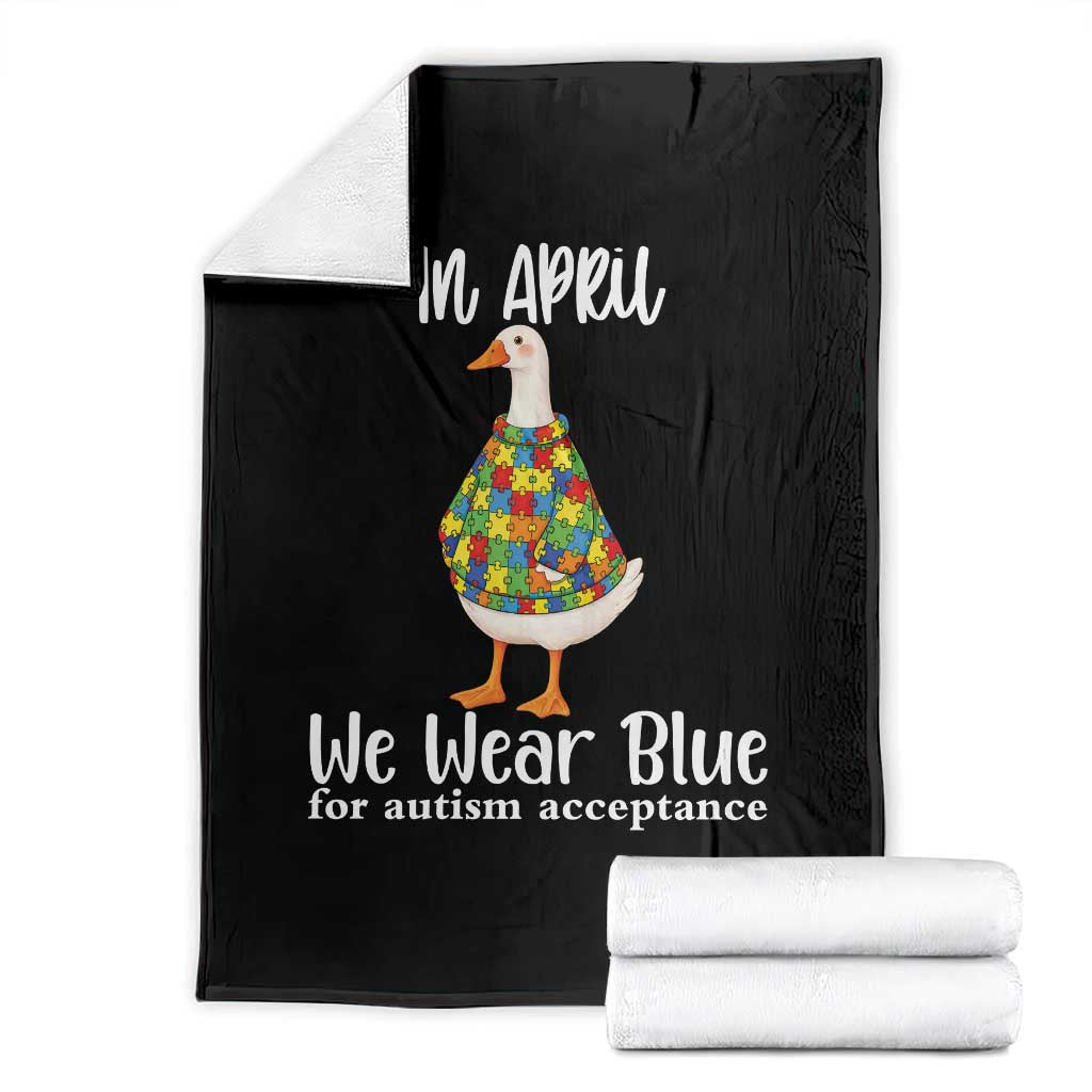 Funny Silly Goose Neurodivergent Support Throw Blanket In April We Wear Blue For Autism Acceptance