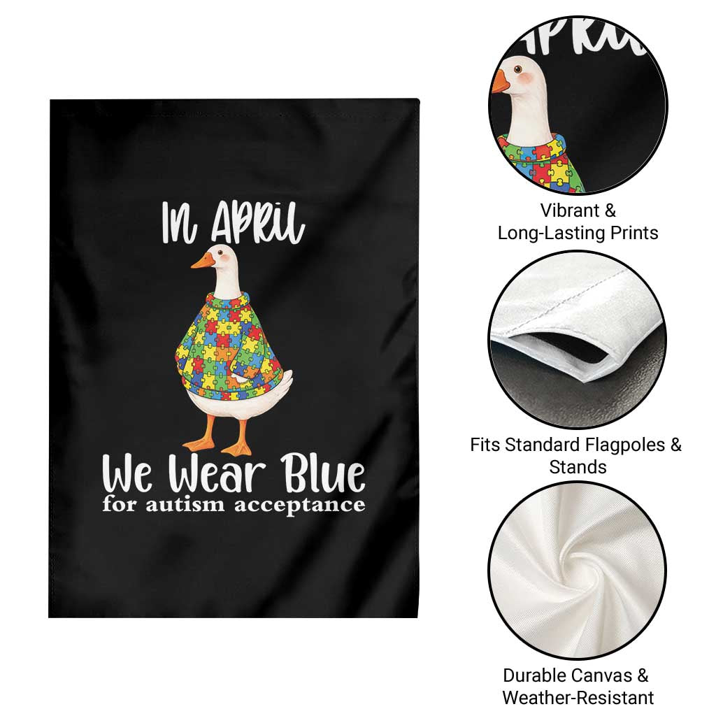 Funny Silly Goose Neurodivergent Support Garden Flag In April We Wear Blue For Autism Acceptance