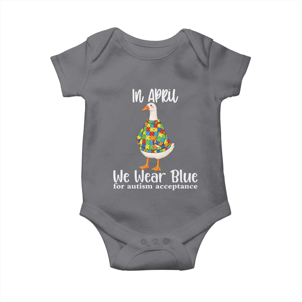 Funny Silly Goose Neurodivergent Support Baby Onesie In April We Wear Blue For Autism Acceptance
