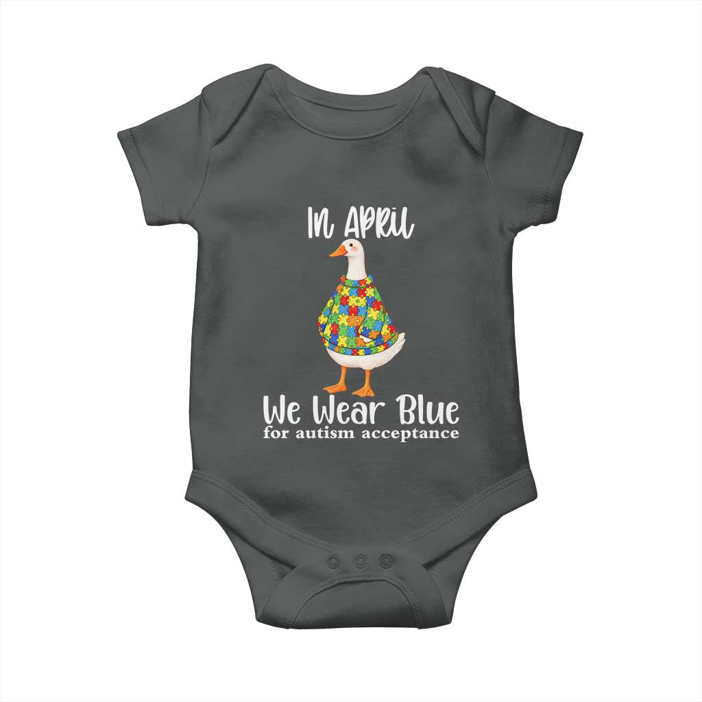 Funny Silly Goose Neurodivergent Support Baby Onesie In April We Wear Blue For Autism Acceptance