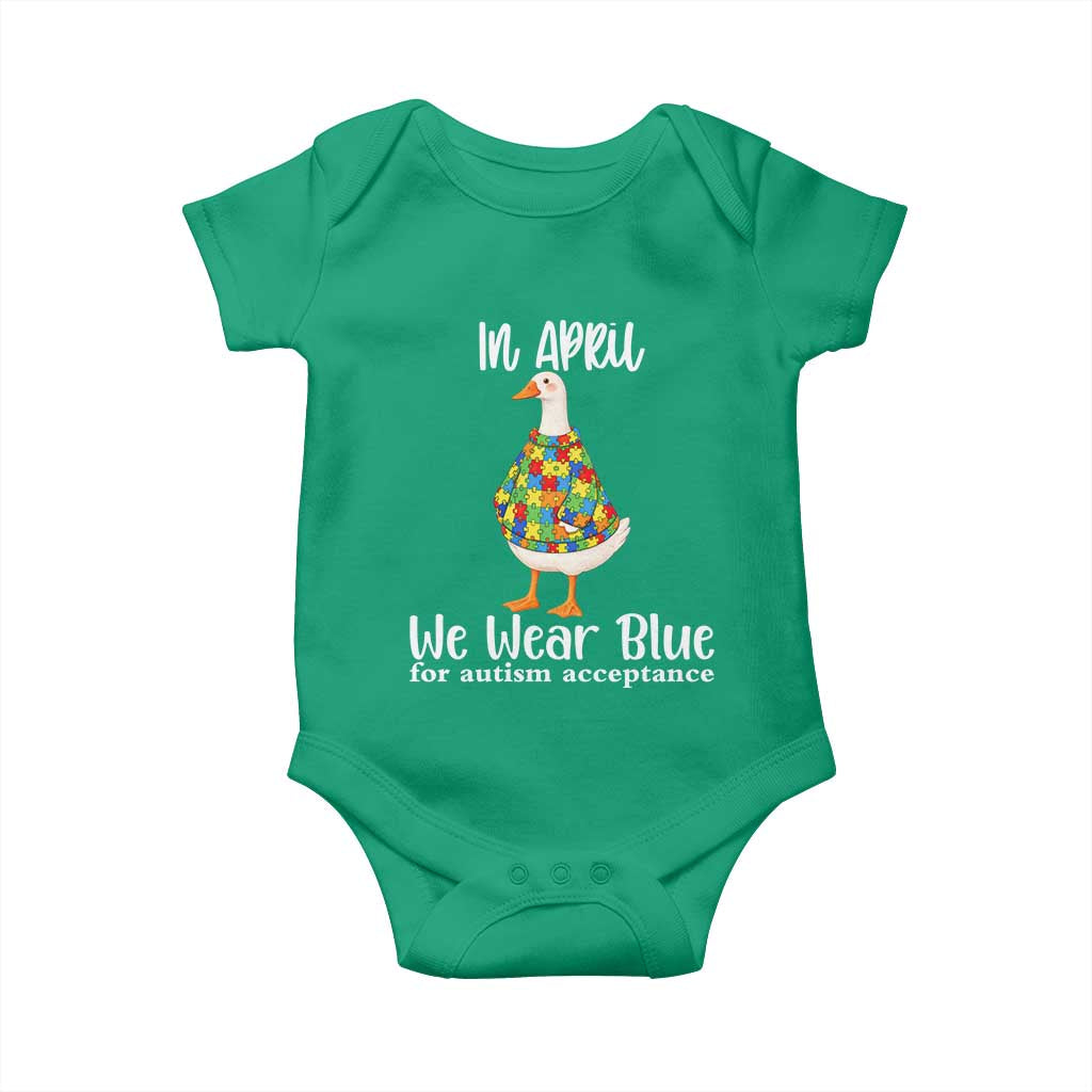Funny Silly Goose Neurodivergent Support Baby Onesie In April We Wear Blue For Autism Acceptance