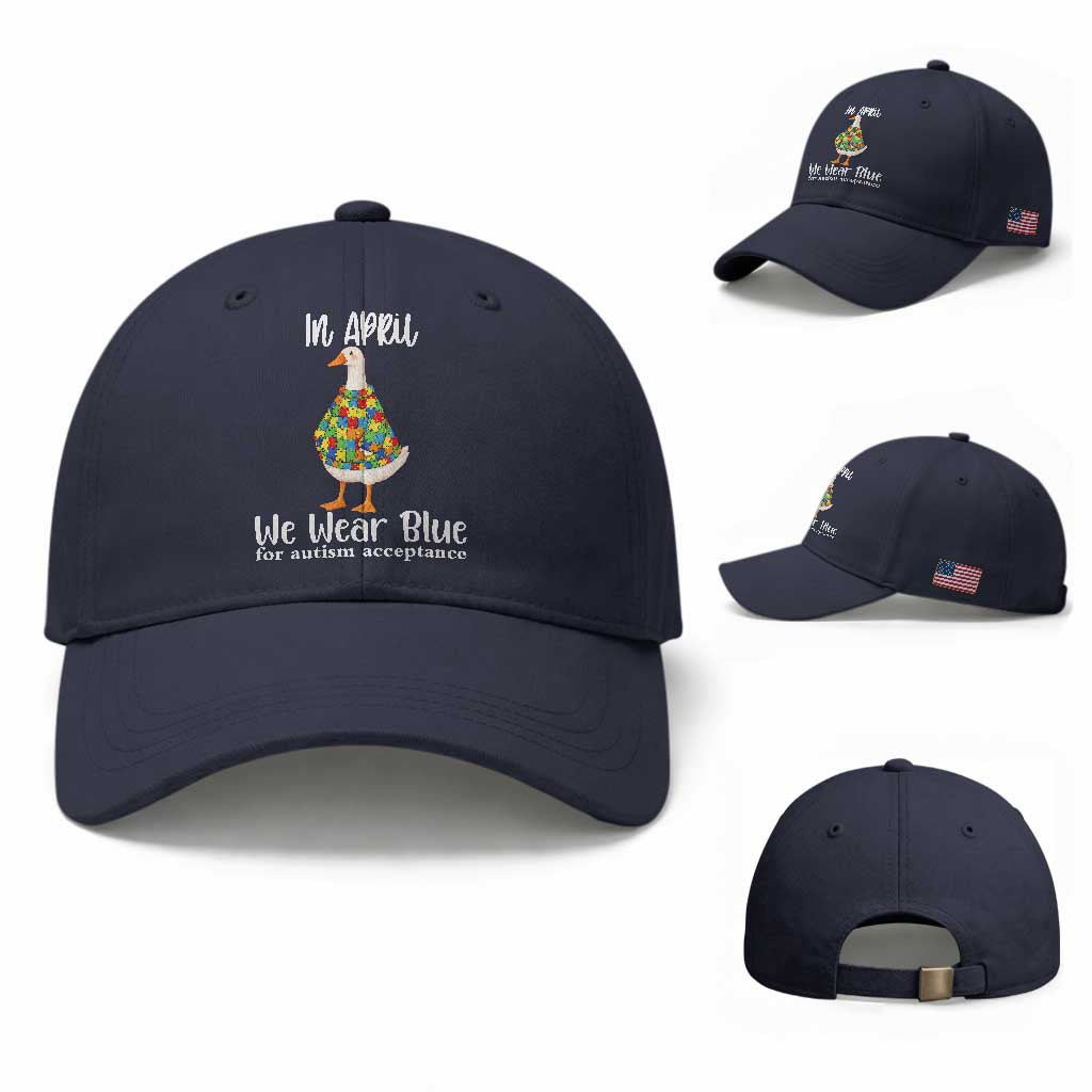 Funny Silly Goose Neurodivergent Support Baseball Cap In April We Wear Blue For Autism Acceptance