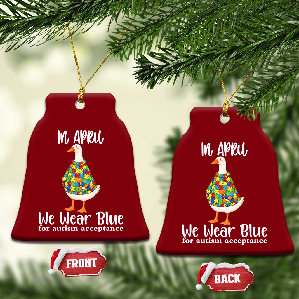 Funny Silly Goose Neurodivergent Support Ceramic Ornament In April We Wear Blue For Autism Acceptance