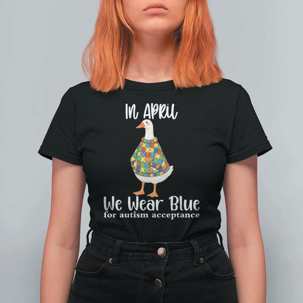 Funny Silly Goose Neurodivergent Support T Shirt For Women In April We Wear Blue For Autism Acceptance