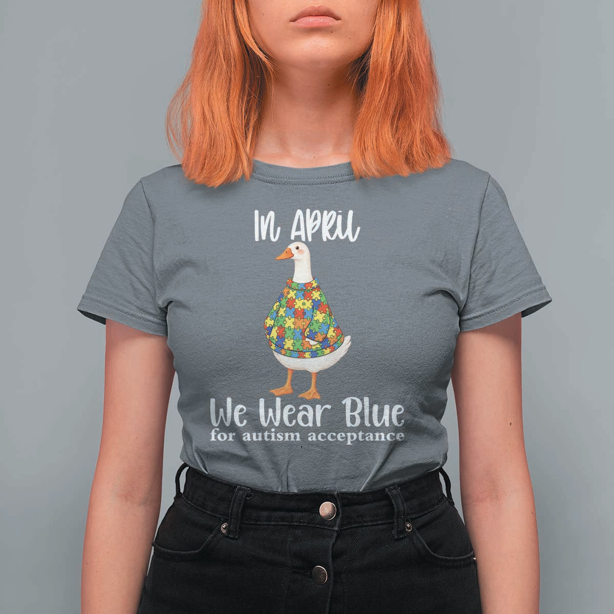 Funny Silly Goose Neurodivergent Support T Shirt For Women In April We Wear Blue For Autism Acceptance